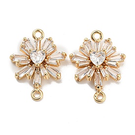 Brass Pave Clear Cubic Zirconia Connector Charms, Flower Links