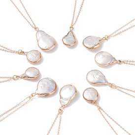 Pendentifs en laiton, avec des pendentifs en perles de keshi en perles baroques naturelles plaquées, plat rond