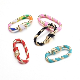 Brass Screw Carabiner Lock Charms, for Necklaces Making, with Enamel, Oval