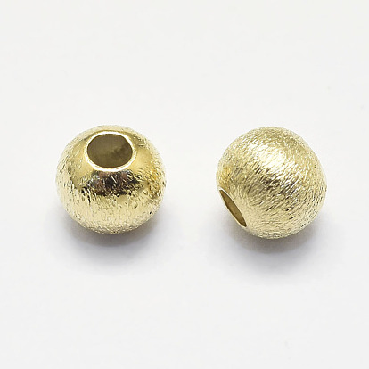 Perles texturées en laiton plaqué longue durée, réel 18 k plaqué or, sans nickel, ronde