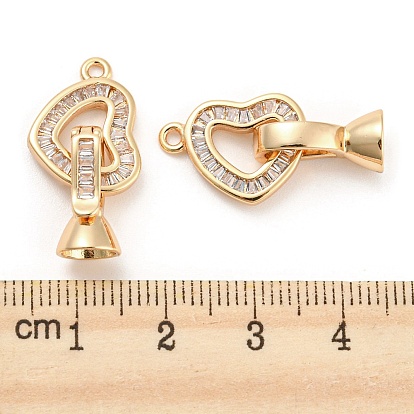 Brass Pave Clear Cubic Zirconia Fold Over Clasps, Heart