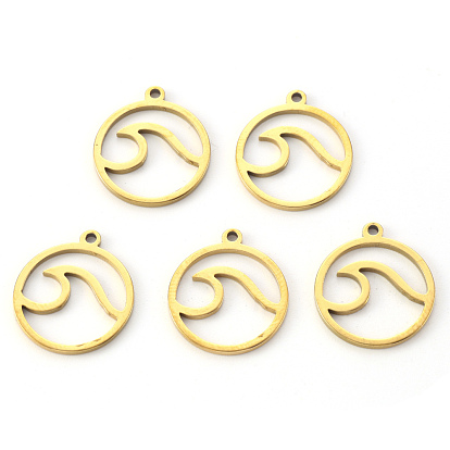201 Stainless Steel Pendants, Laser Cut, Round Ring with Wave