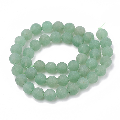 Natural Green Aventurine Beads Strands, Frosted, Round