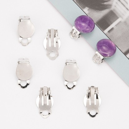 Iron Clip-on Earring Settings, with Round Flat Pad, Flat Round, Tray: 10mm, 18x7mm, Hole: 3mm