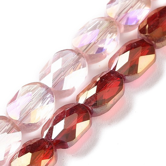 Brins de perles de verre transparentes plaquées à facettes, de couleur plaquée ab , ovale