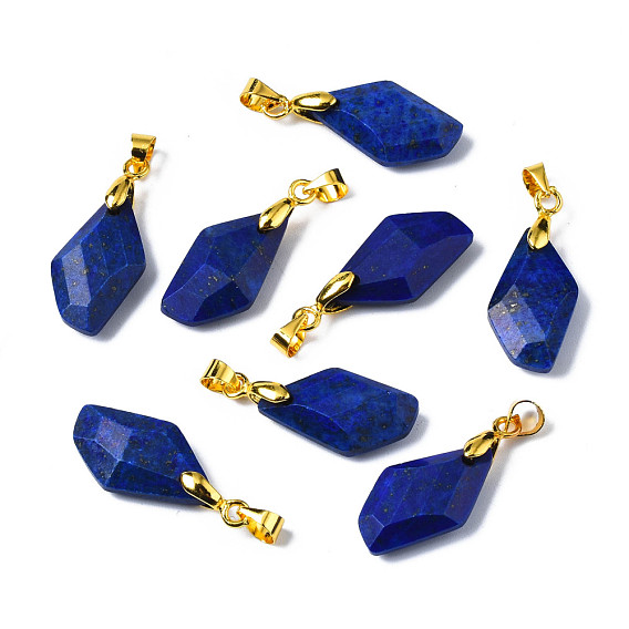 Natural & Synthetic Gemstone Pendants, with Light Gold Brass Findings, Faceted, Electroplate, Polygon