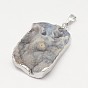 Nuggets Natural Druzy Agate Pendants, with Brass Findings, 40~50x28~35x8~10mm, Hole: 7x5mm