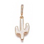 Brass Micro Pave Cubic Zirconia Pendants, with Shell, Cactus