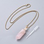 Natural Gemstone Perfume Bottle Pendant Necklaces, with Stainless Steel Box Chain and Plastic Dropper, Hexagonal Prism