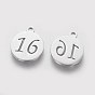 201 Stainless Steel Pendants, Flat Round with Number 16