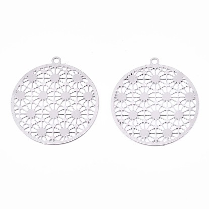 201 Stainless Steel Filigree Pendants, Etched Metal Embellishments, Flower of Life