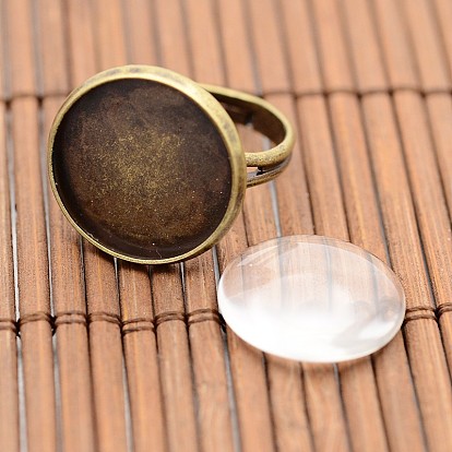 Vintage Brass Ring Components and Clear Glass Cabochons, Nickel Free, Tray: 16mm, 17mm, Glass Cabochons: 15.73~16.13mm