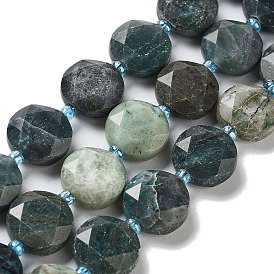 Natural Chrysocolla Beads Strands, with Seed Beads, Faceted Hexagonal Cut, Flat Round, Dyed
