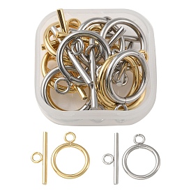 10 Sets 2 Styles 304 Stainless Steel Toggle Clasps, Ring