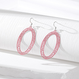Colorful Geometric Hollow Ellipse Earrings with Iron Pieces