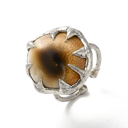 Anillo de puño abierto con ojo de concha natural teñido, anillo de dedo de estaño plateado, sin plomo y cadmio