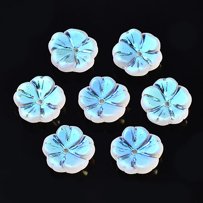 Transparent Frosted Glass Beads, AB Color Plated, Flower