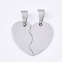201 inoxydable pendentifs fendus en acier, pour les amoureux, coeur avec le coeur
