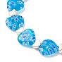 Handmade Millefiori Lampwork & Alloy Heart Beaded Stretch Bracelet, Flower Bracelet for Women