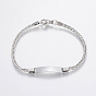 304 Stainless Steel Link Bracelets, ID Bracelets, with Lobster Clasp, Faceted, Rectangle