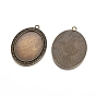 Tibetan Style Zinc Alloy Pendant Cabochon Settings, Cadmium Free & Lead Free, Flat Oval Tray: 40x30mm, 54.5x40x2mm, Hole: 3mm