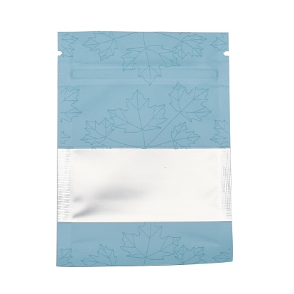 Maple Leaf Printed Aluminum Foil Open Top Zip Lock Bags, Food Storage Bags, Sealable Pouches, for Storage Packaging, with Tear Notches, Rectangle