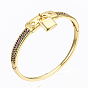Brass Micro Pave Cubic Zirconia Bangles, Nickel Free, Padlock, Real 16K Gold Plated