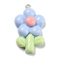 Resin Pendants, Flower Charms, with Platinum Tone Iron Loops