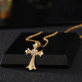 Unique Cross Pendant Necklace with Micro Inlaid Zirconia, Gold Plated Jewelry for Women