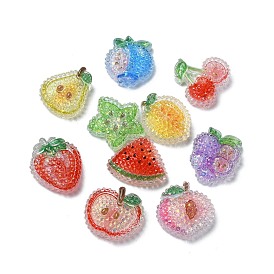 Cherry/Pear/Lemon/Grape/Blueberry/Peach/Apple/Watermelon/Fruit Transparent Epoxy Resin Decoden Cabochons, with Paillettes