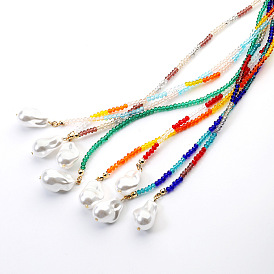 Bohemian Beach Style Pearl Pendant Necklace with Colorful Beaded Ethnic Jewelry