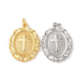 Латунные подвески с соединительным кольцом, без кадмия, без никеля и без свинца, овальные с крестом