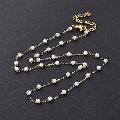 Chapado al vacío 304 collares de cuentas de acero inoxidable, con perlas de imitación de plástico y cadenas de clips
