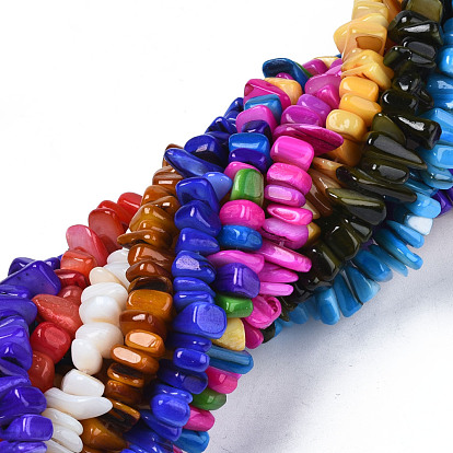 Natural Trochid Shell/Trochus Shell Beads Strands, Dyed, Chips