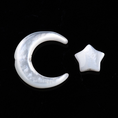 Ensembles de perles de coquillage blanc naturel naturel, lune avec étoile