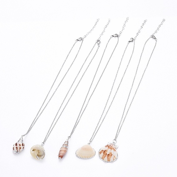 Colliers pendentif coquillage, avec des chaînes de câbles en acier inoxydable
