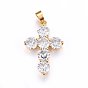 304 Stainless Steel Pendants, with Cubic Zirconia, Cross, Clear