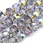 Electroplate Glass Beads Strands, Rainbow Plated, Faceted, Flat Round