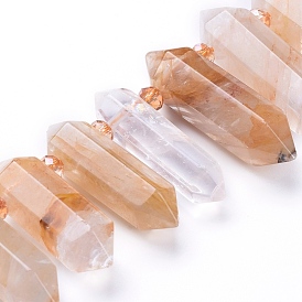 Natural Yellow Hematoid Quartz Beads Strands, Ferruginous Quartz, Top Drilled Beads, with Glass Beads, Faceted, Double Terminated Point