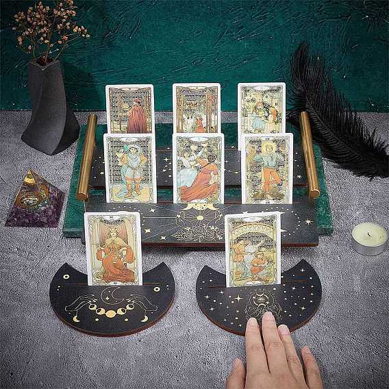 Soporte para cartas de tarot de madera con patrón de estrella/sol/serpiente, suministros de brujería, forma de rectángulo/luna