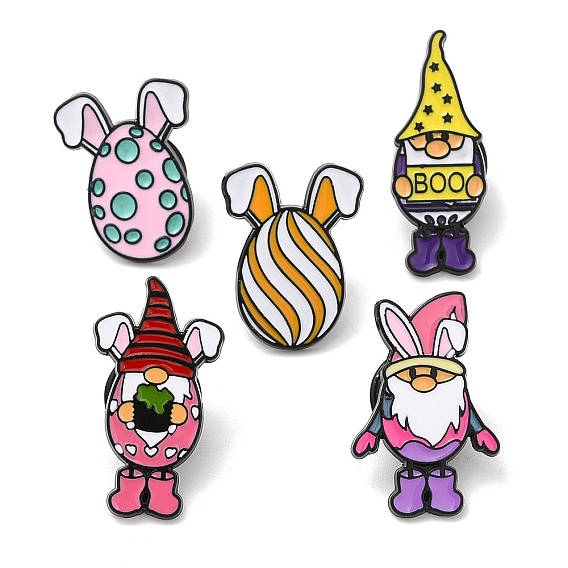 Easter Halloween Gnome/Egg Enamel Pins for Women, Electrophoresis Black Alloy Brooch for Backpack Clothes