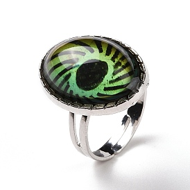 Glass Horse Eye Mood Ring, Temperature Change Color Emotion Feeling Alloy Adjustable Ring for Women