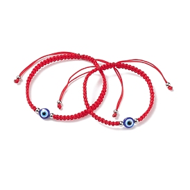 2 pcs 2 ensemble de bracelets de perles tressées en résine de style mauvais œil, bracelets couple rouge pour parent et enfant