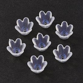 Transparent 6-Petal Acrylic Bead Caps, Glitter Powder, Flower