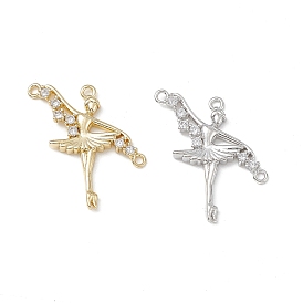 Brass Pave Clear Cubic Zirconia Connector Charms, Ballet Dancers Links