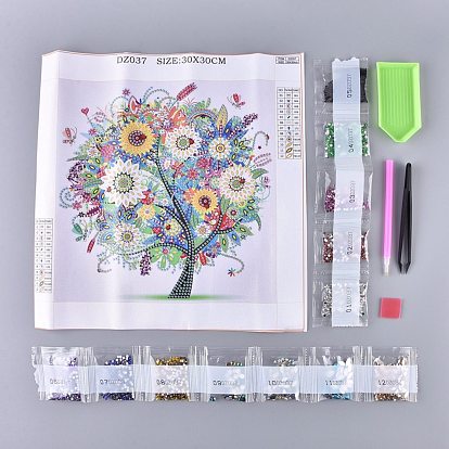 5D DIY Diamond Painting Kits For Kids, with Diamond Painting Cloth, Resin Rhinestones, Diamond Sticky Pen, Tweezers, Tray Plate and Glue Clay, Tree