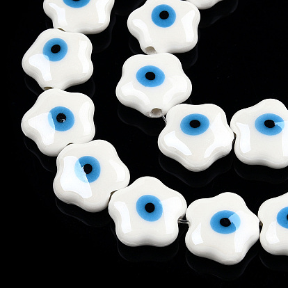 Hilos de perlas de porcelana hechas a mano, porcelánico esmaltado brillante, flor con el mal de ojo
