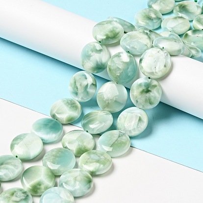Brins de perles de verre naturel, classe AB +, plat rond, bleu aqua