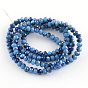 Perles en verre electroplate, facettes rondelle, demi-plaqué bleu