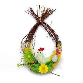 Fleur en rotin sur le thème de Pâques avec décoration suspendue poussin, décoration de fête à la maison